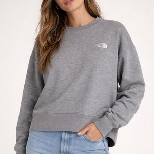 🆕 NWT The North Face Light Gray Oversized Crewneck Embroidered Sweatshirt $80